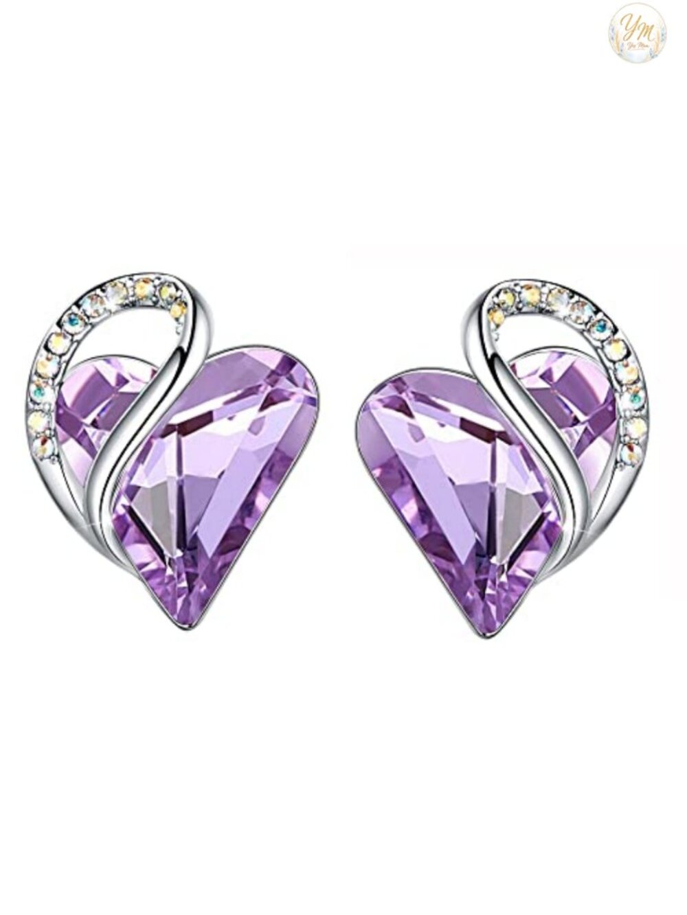 Heart Stud Earrings Silver Plated Birthstone Crystal Stud Posts